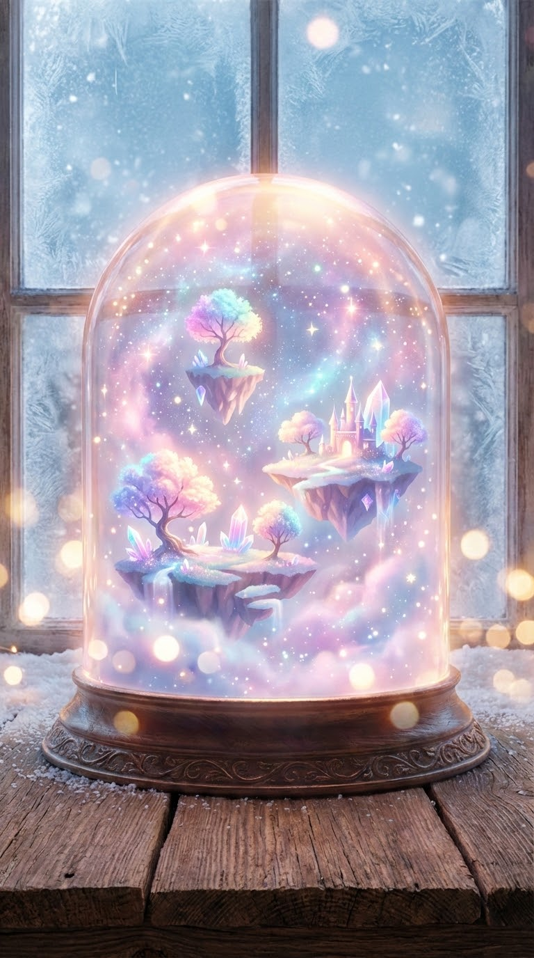 Снежный шар с волшебным миром: кинематографический стиль и пастельные тона