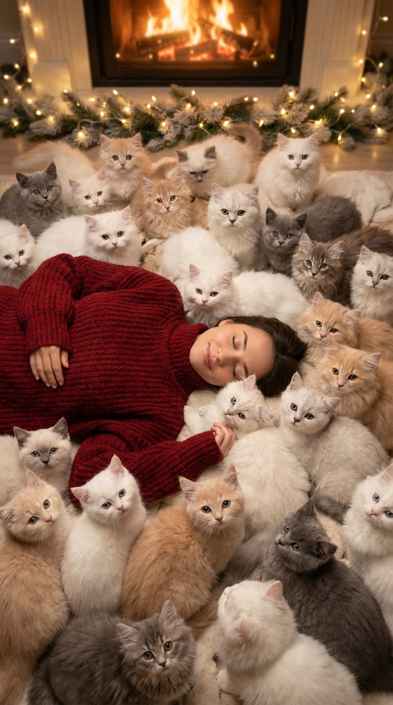 мягкий свет и тени: кошки вокруг человека в Vogue стиле