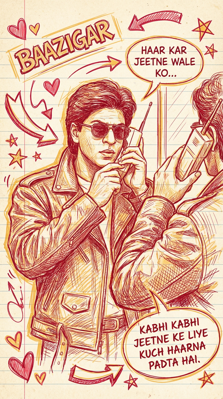 Shah Rukh Khan sketch эскиз Baazigar в поп-арт стиле