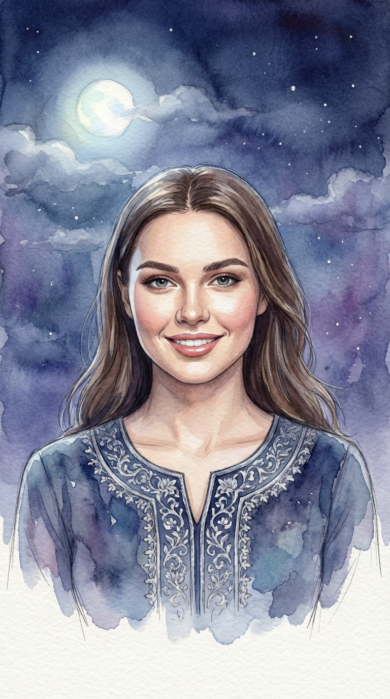 лунный ночной свет классический женский портрет в акварели
