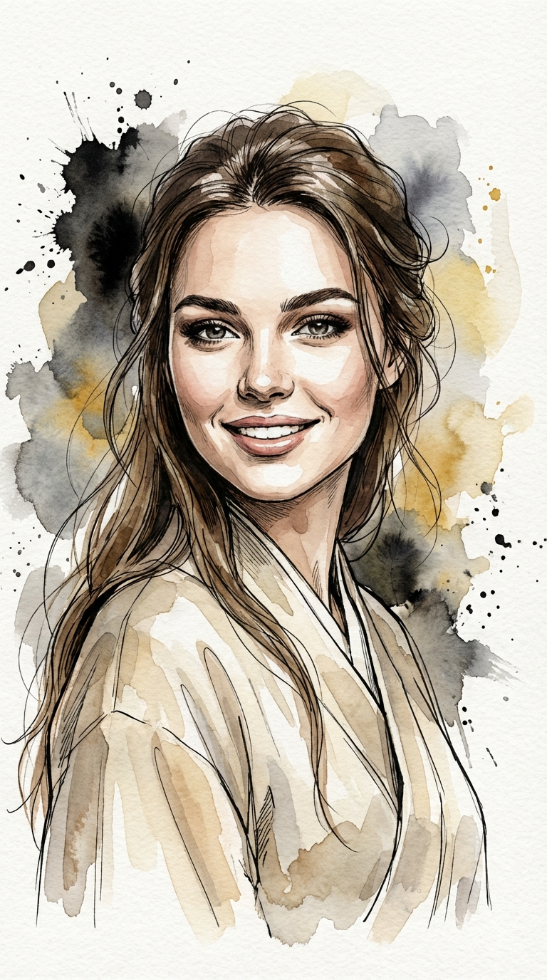 реалистичный портрет женщины ink watercolor