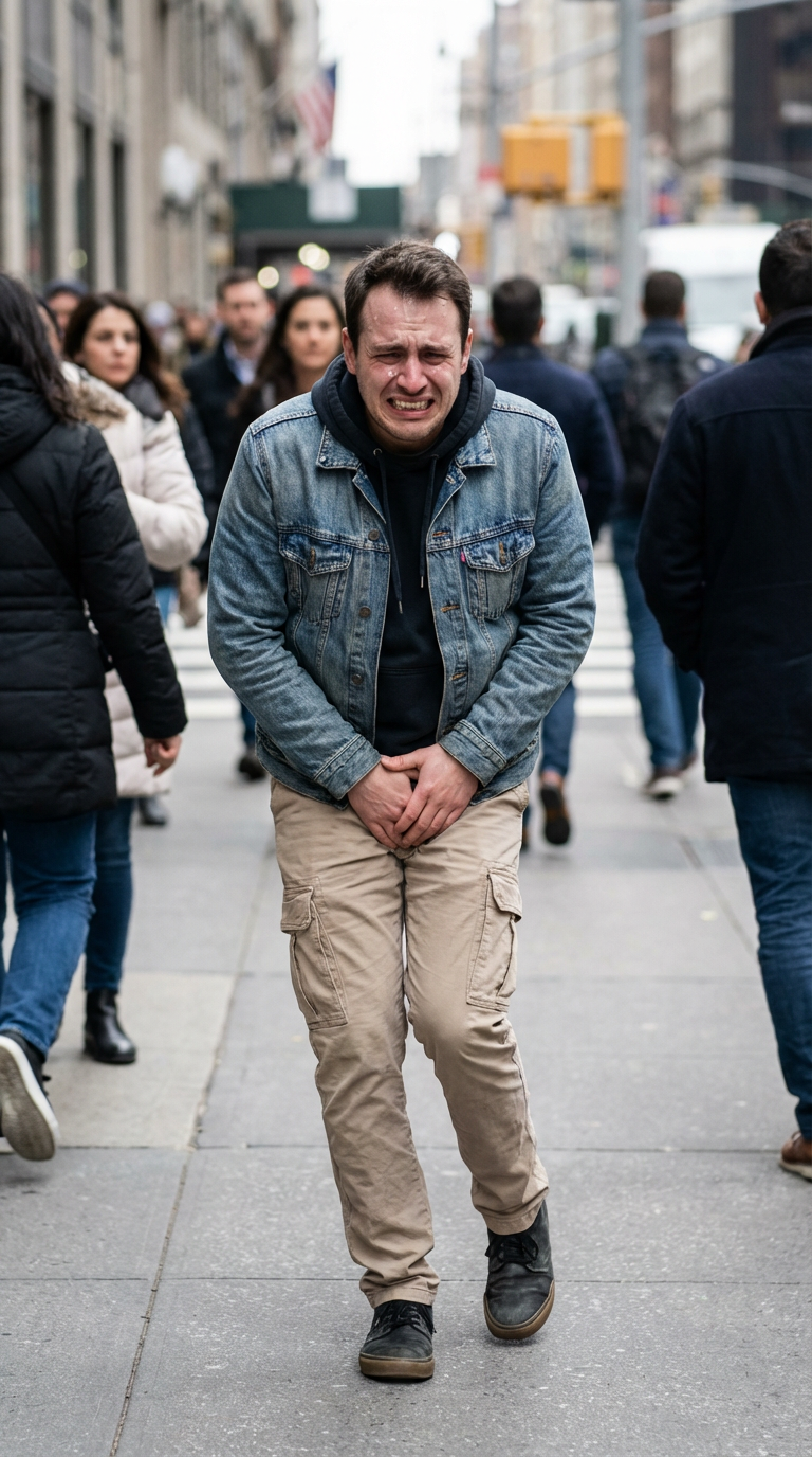 нервное дыхание держит живот: спешит идти с сильным желанием туалета