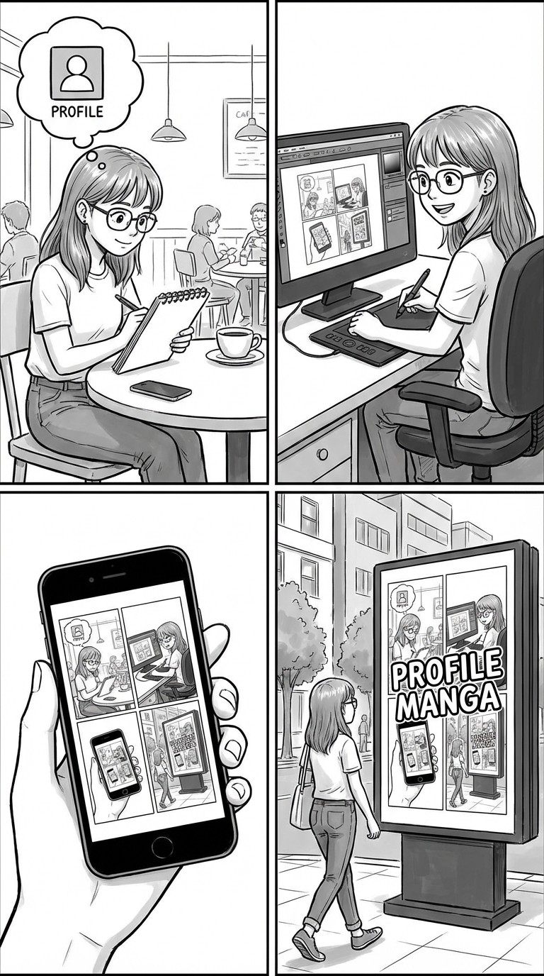 Профиль в манге 4 панели: портрет манги стиль