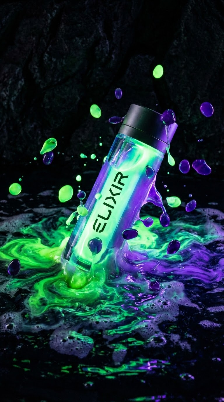 Мокрая поверхность и свет: всплеск биолюминесцентной жидкости в аватар-стиле