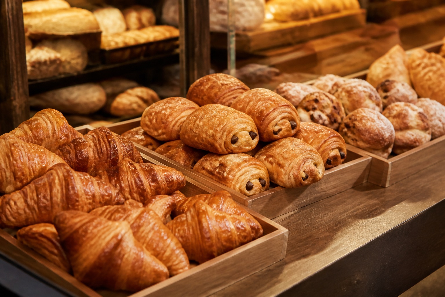 Свежая выпечка French Bakery: круассаны и булочки