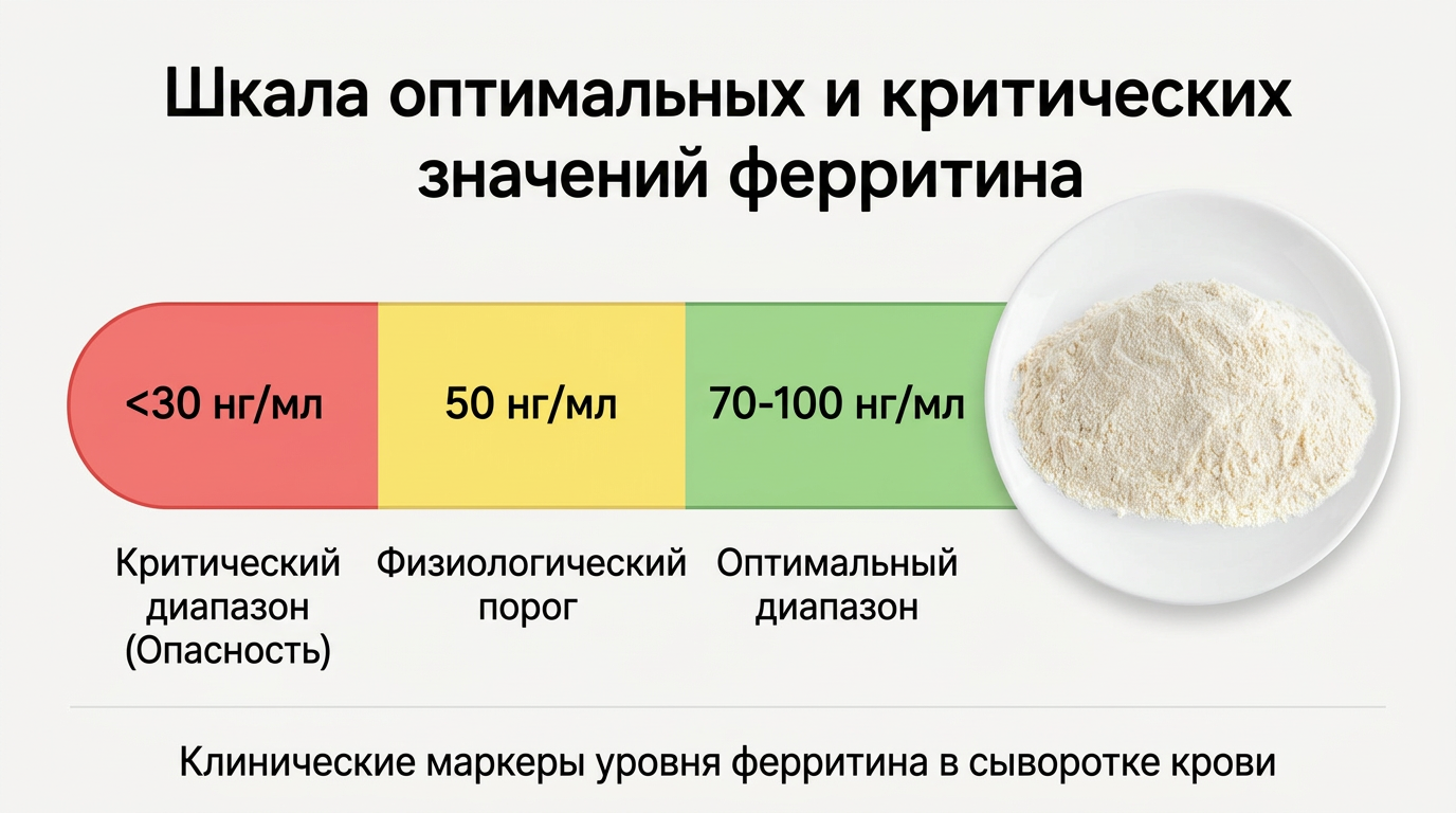 Шкала оптимальных и критических значений ферритина.