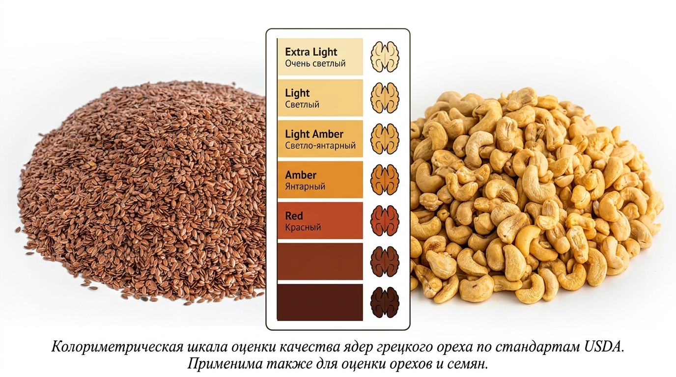 Официальная цветовая шкала USDA для классификации грецкого ореха.