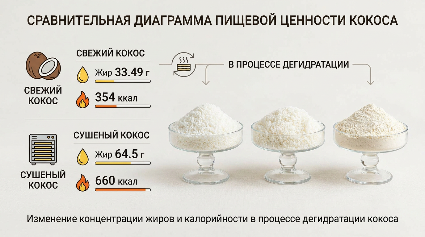 📊 INFOGRAPHIC: Сравнительная диаграмма пищевой ценности кокоса.