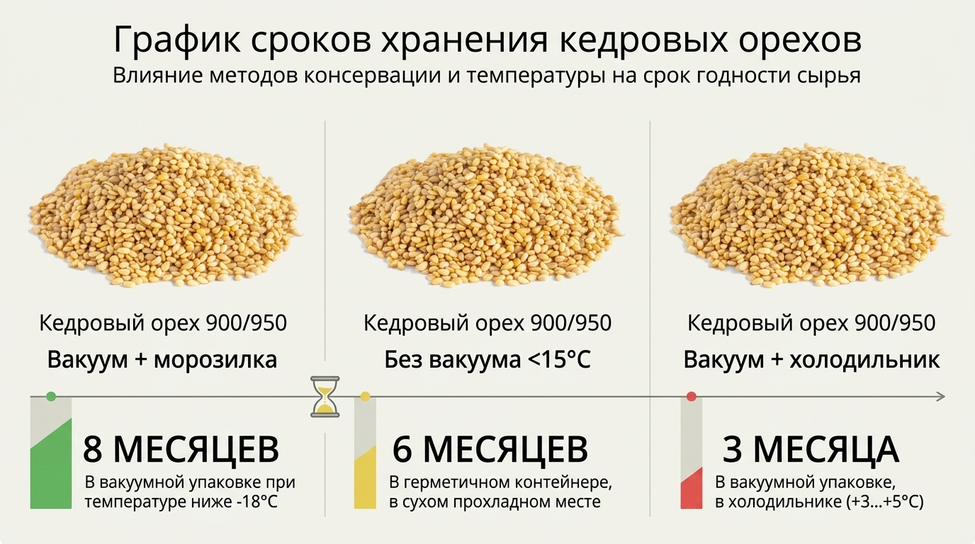 График сроков хранения кедровых орехов.