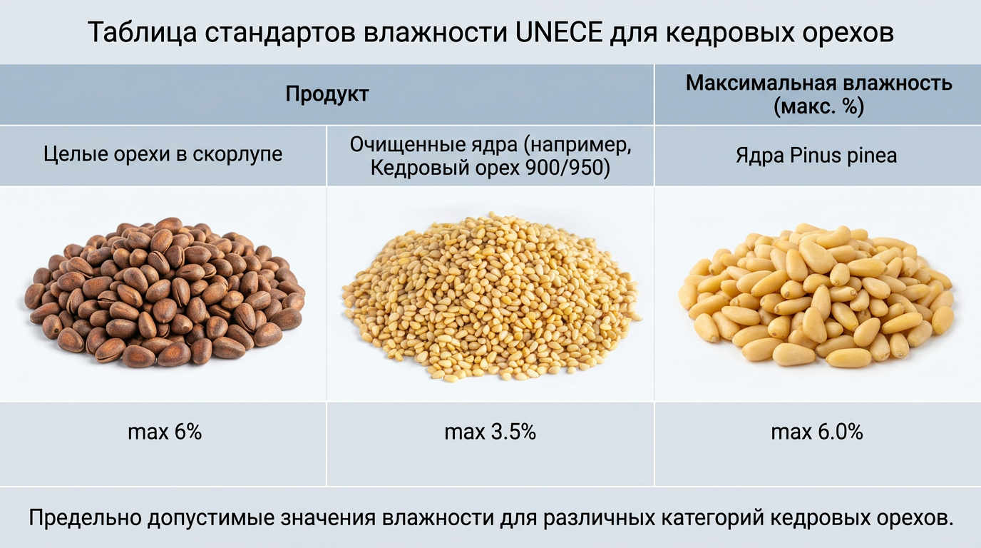 Инфографика-таблица стандартов влажности UNECE.