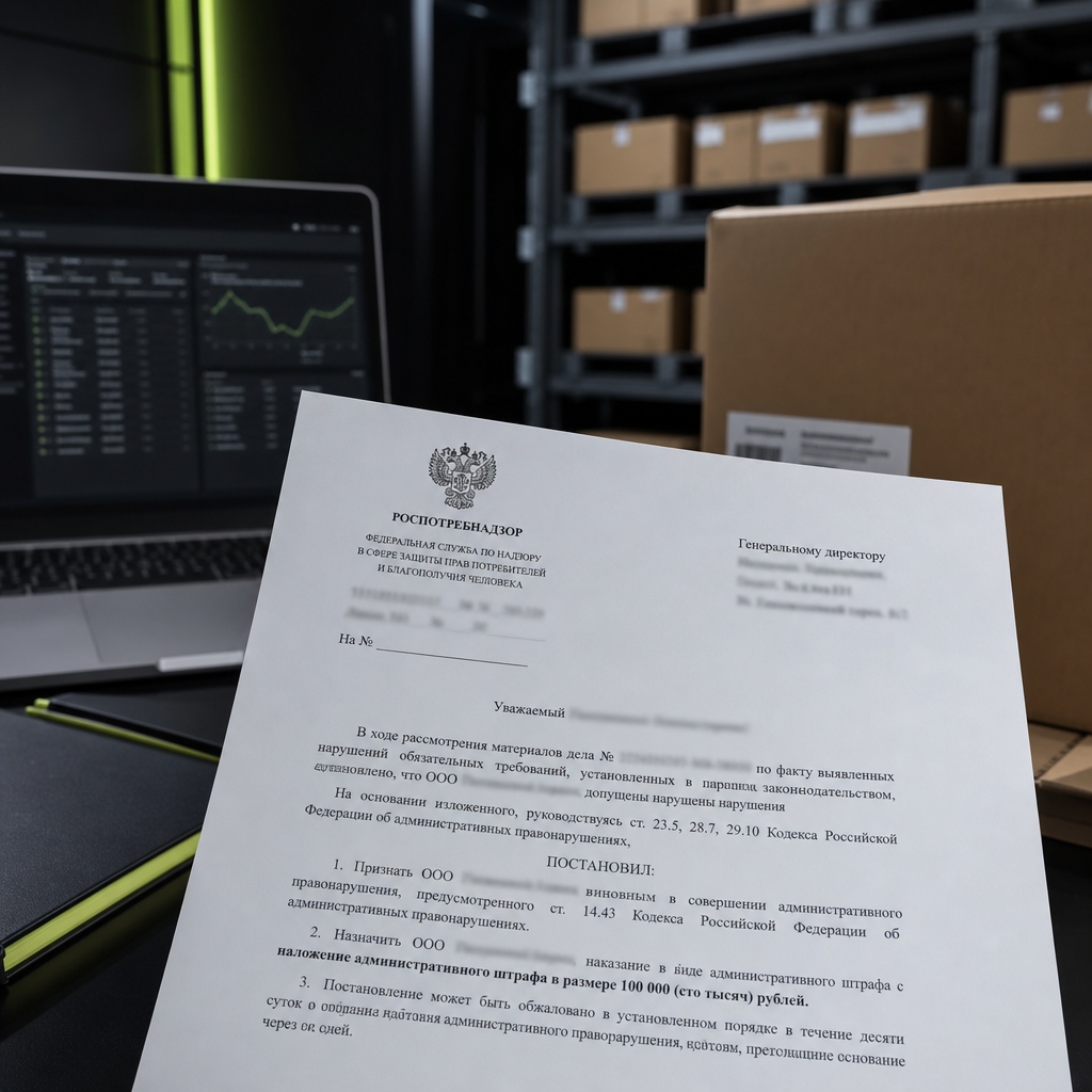 Фотография официального письма от Роспотребнадзора на фирменном бланке, адресованного юрлицу (название заблюрено). В тек