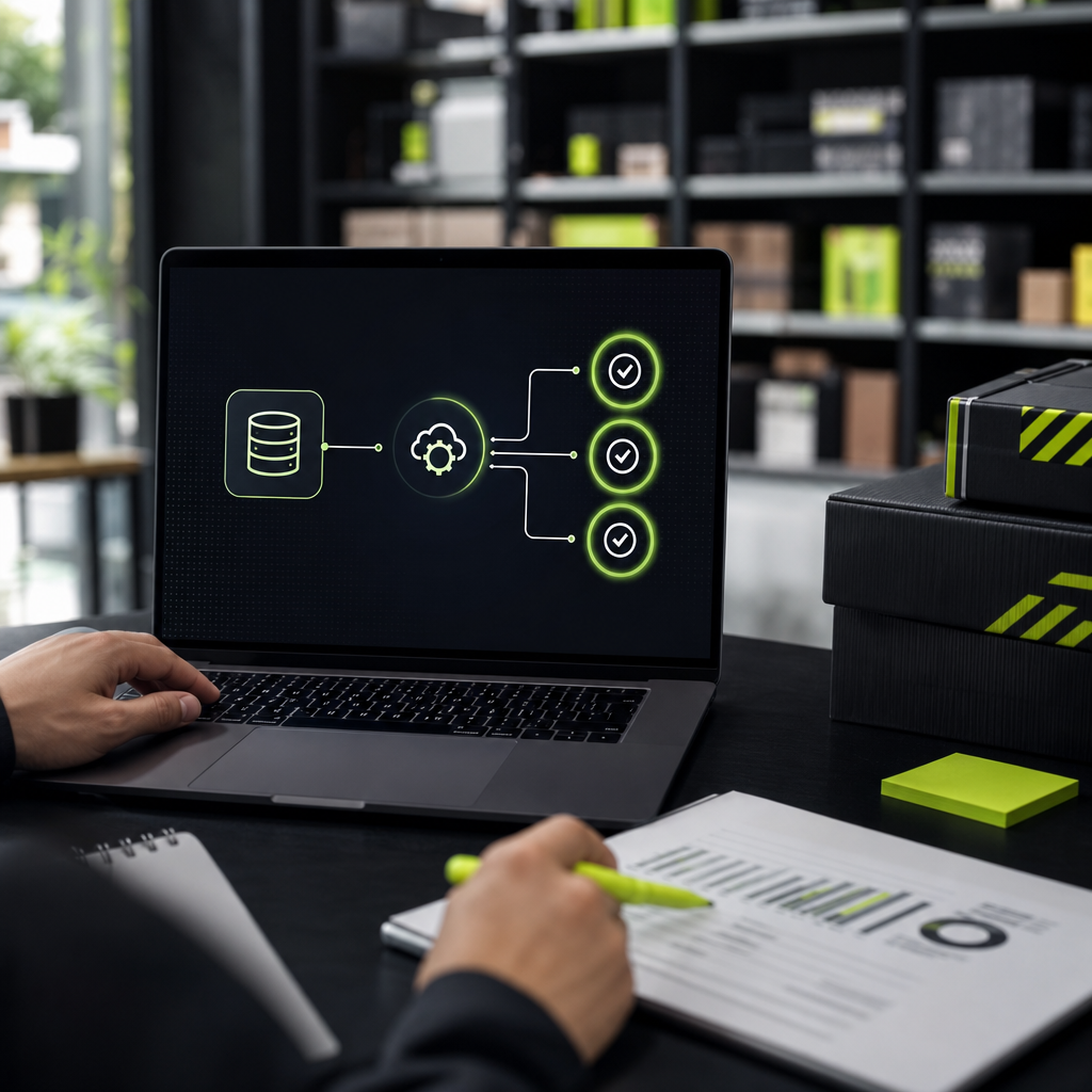 Схема потока данных. База 1С-Битрикс (ERP) -> API-шлюз SaaS-платформы -> Разветвление на Ozon, Wildberries и Яндекс Марк