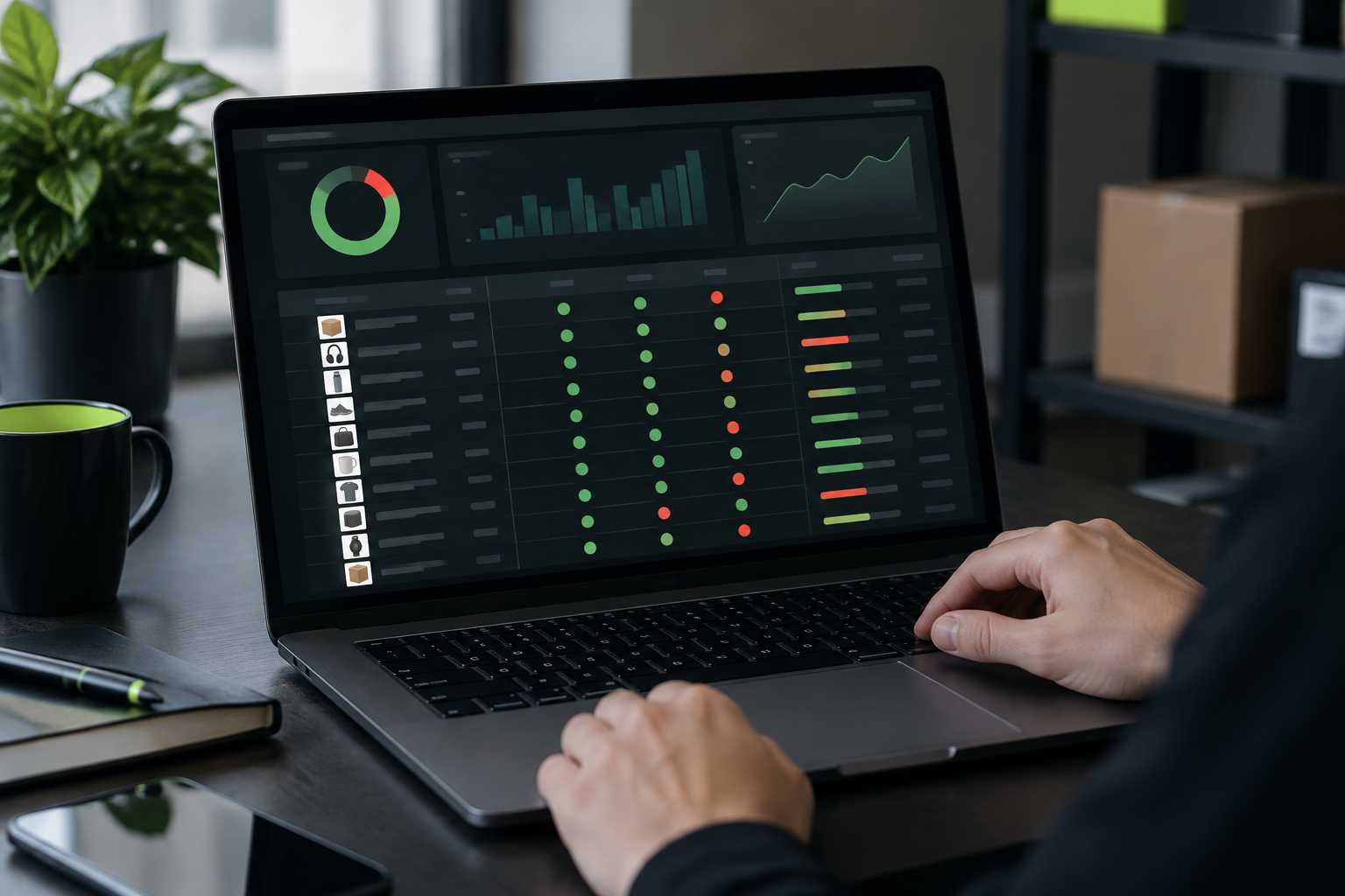 Дашборд из интерфейса SaaS-системы, показывающий статус проверки сертификатов и ДТ для 10 000 SKU: зеленые индикаторы (к