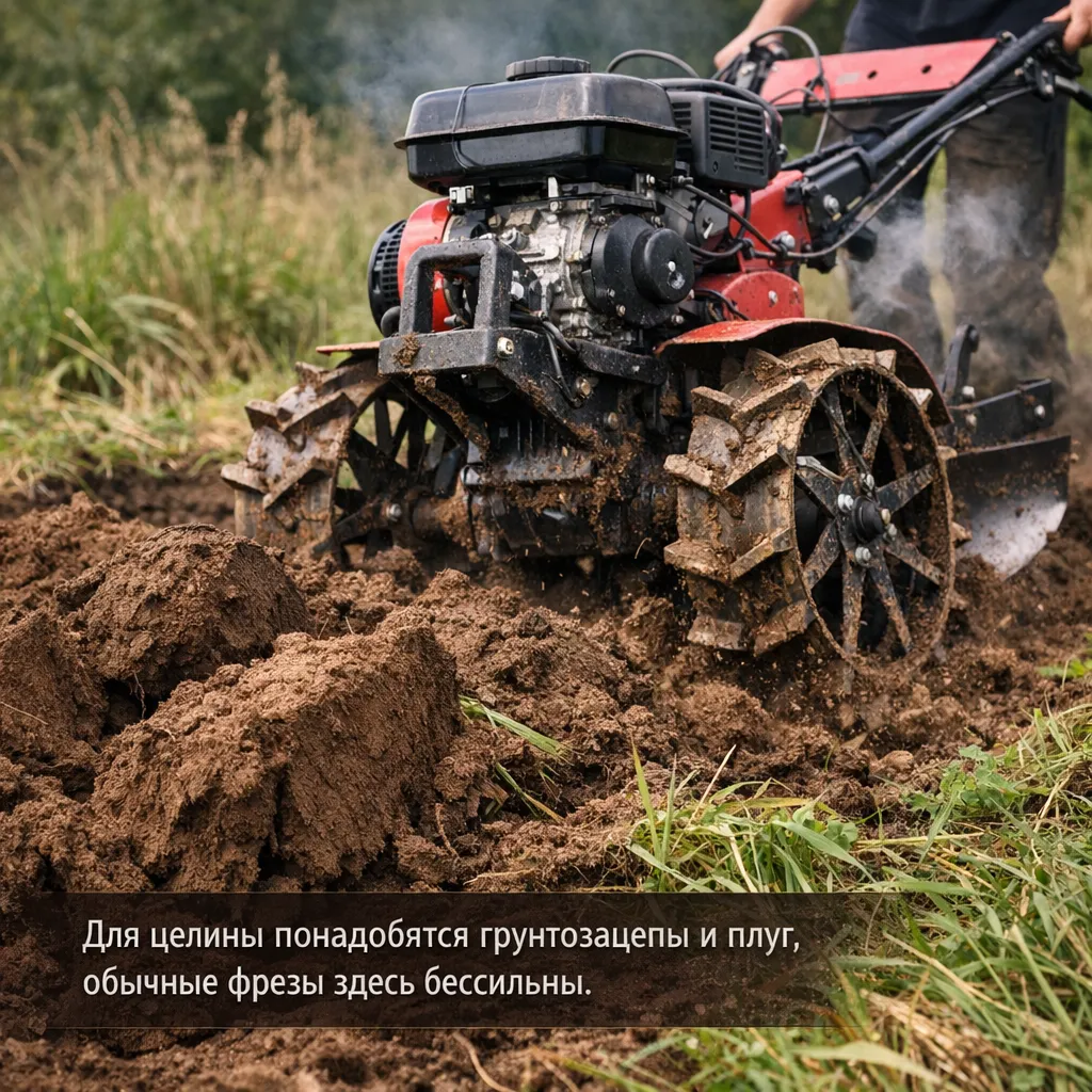 Фото процесса вспашки целины.