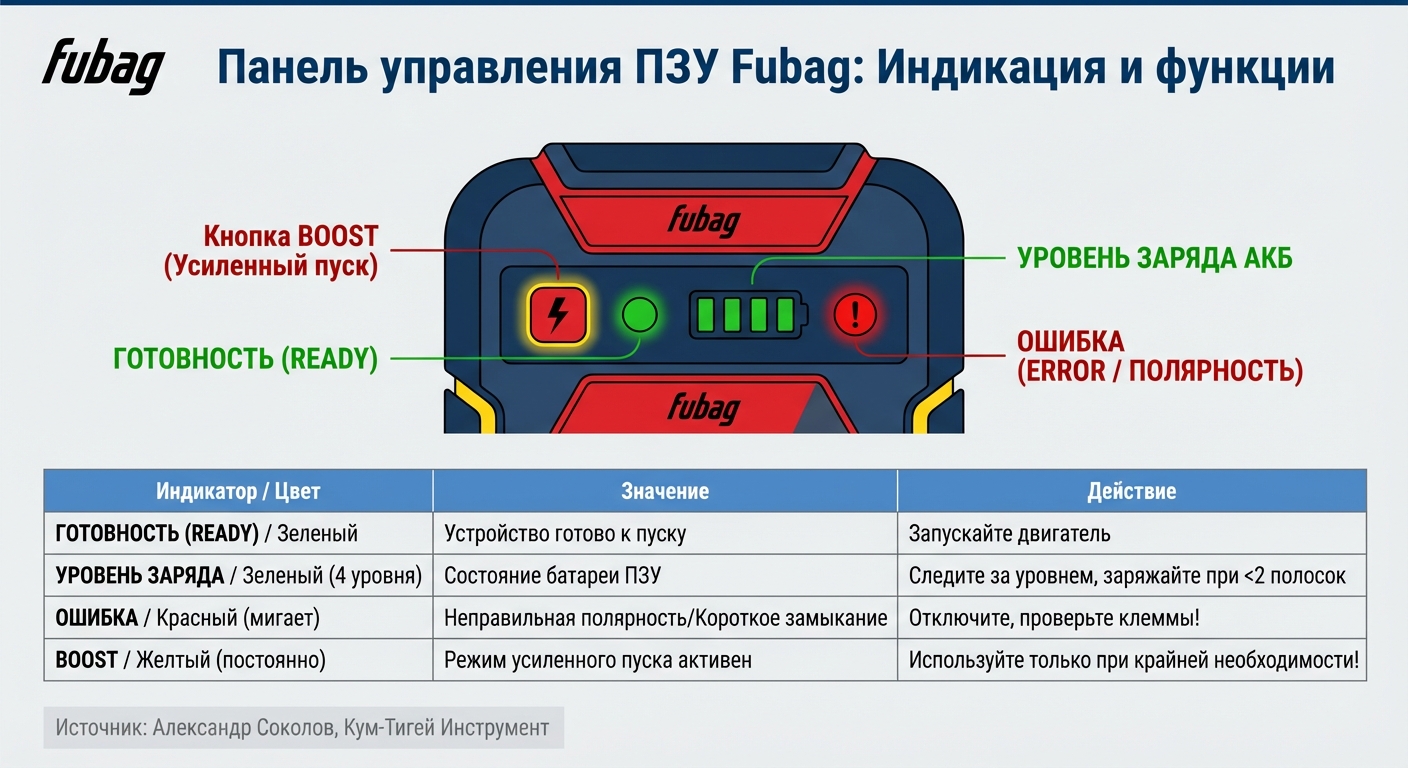 Пояснения к панели управления ПЗУ Fubag с индикацией