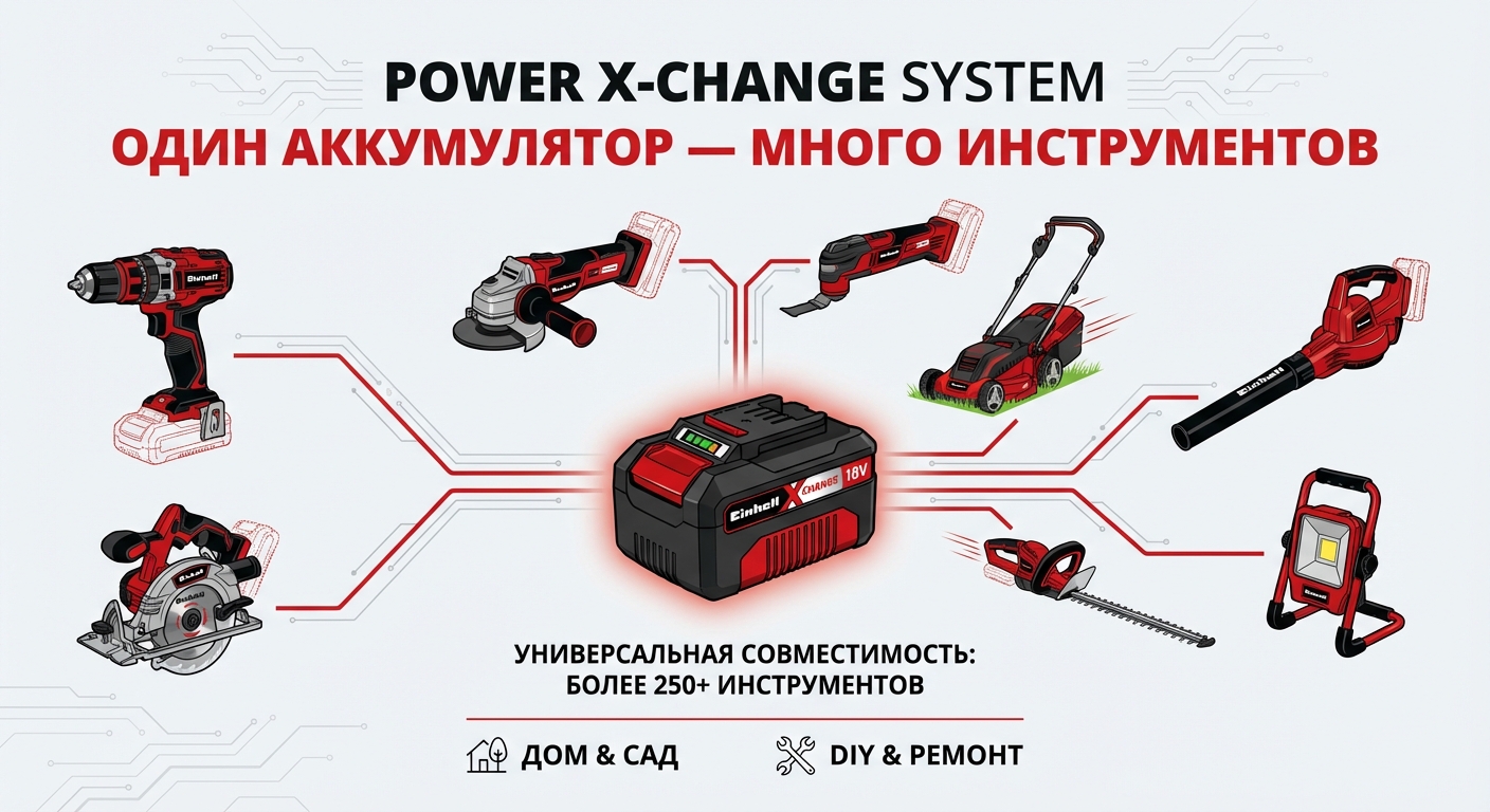 Аккумуляторный инструмент Einhell Power X-Change: единая батарея 18V для различных инструментов мастерской и сада