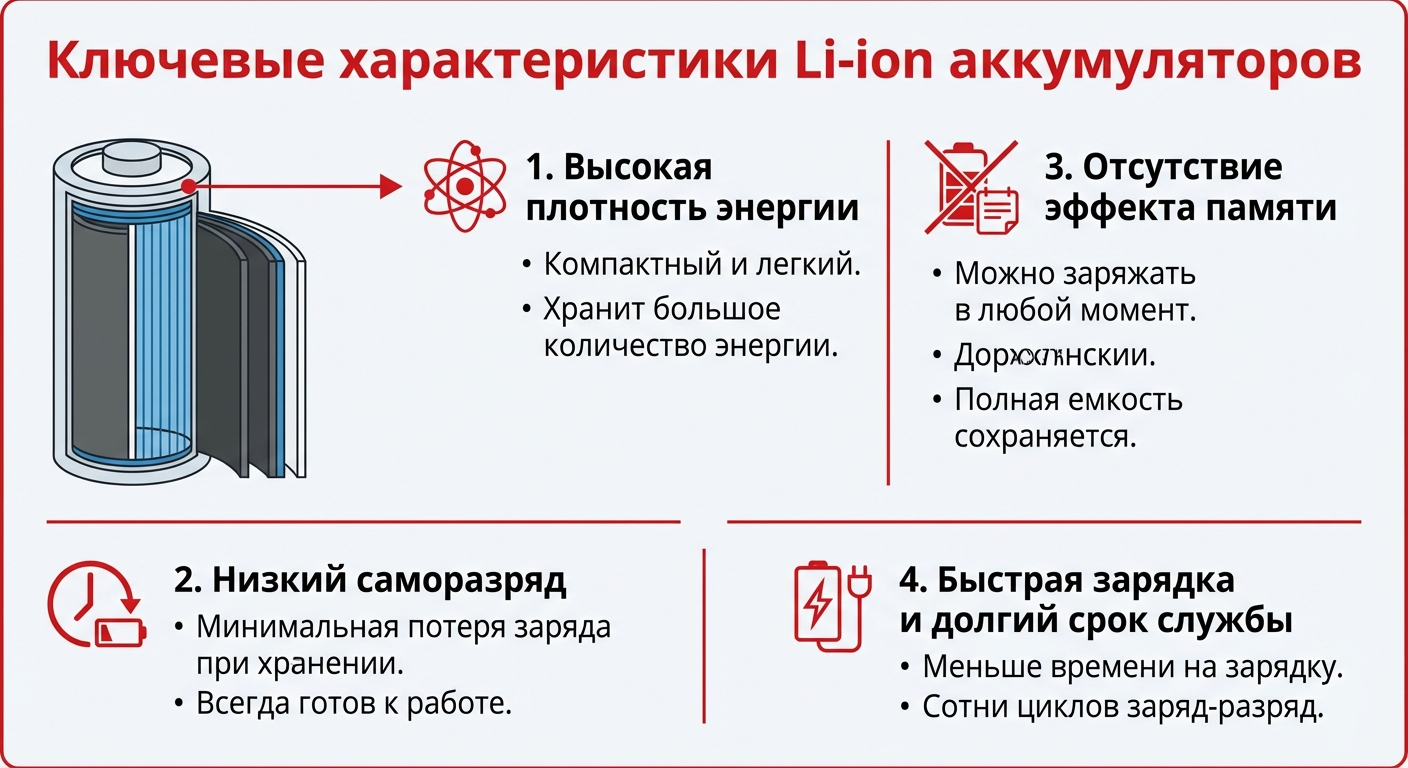 Ключевые характеристики Li-ion аккумуляторов