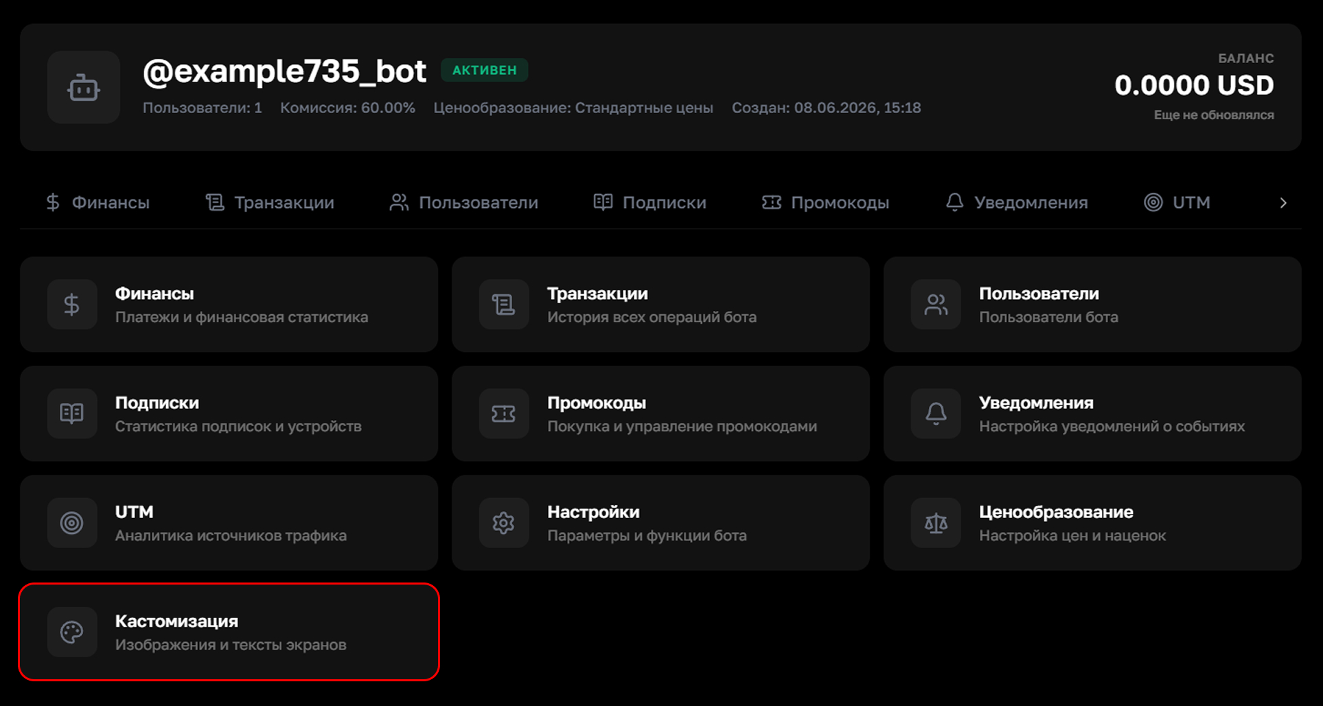 Customization section