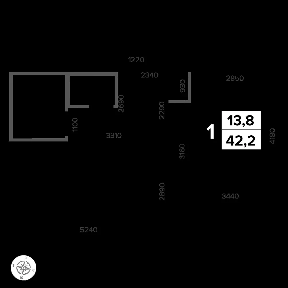 1-комнатная, 42,3 м² — 14 317 154 ₽