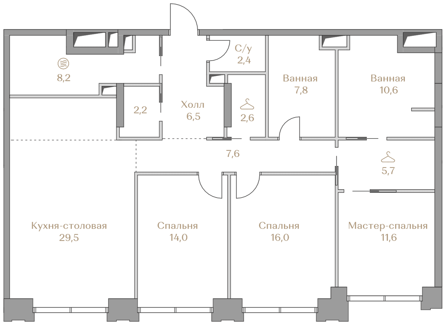 3-комнатная, 124,7 м² — 329 094 000 ₽
