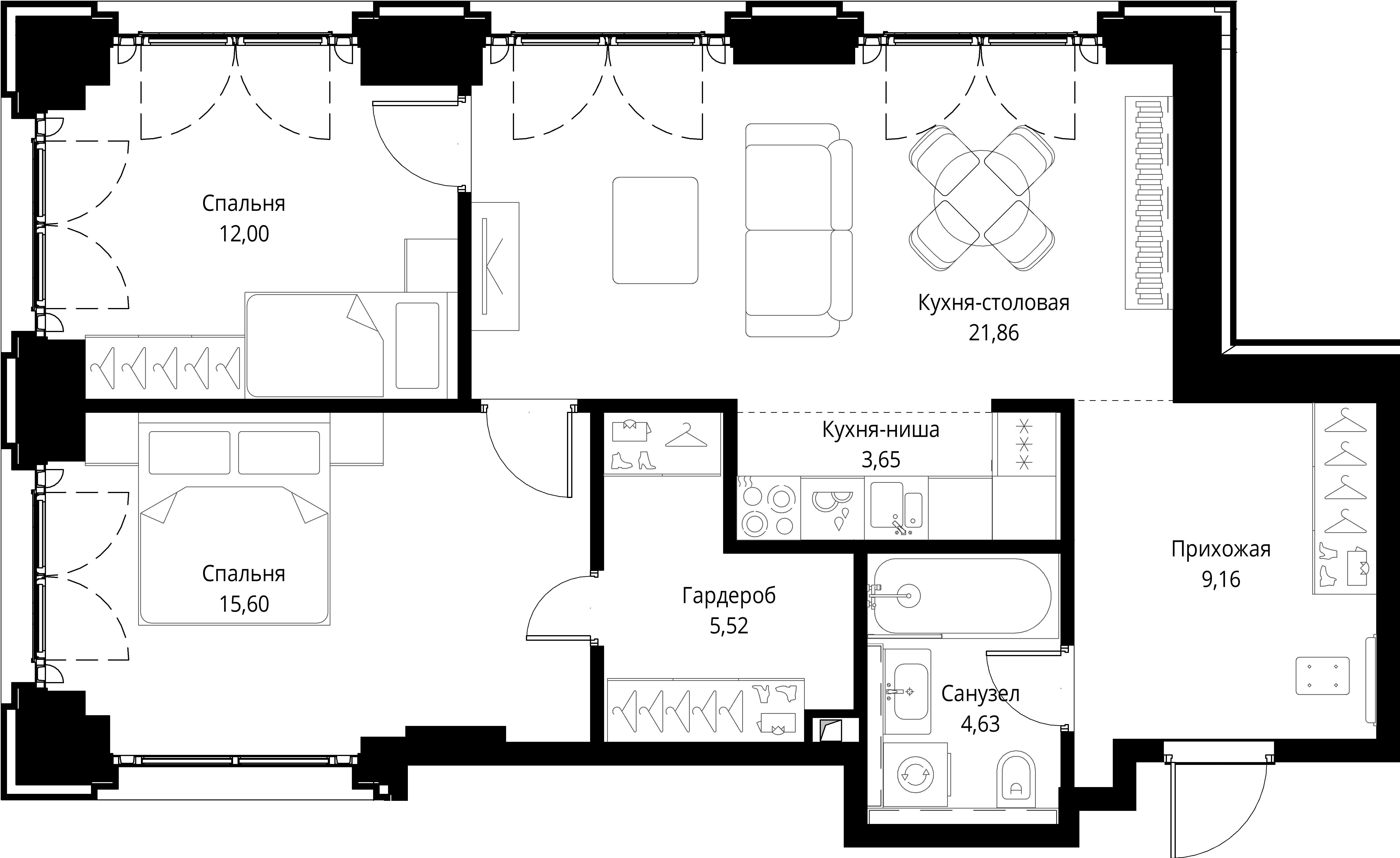 2-комнатная, 72,42 м² — 35 279 375 ₽
