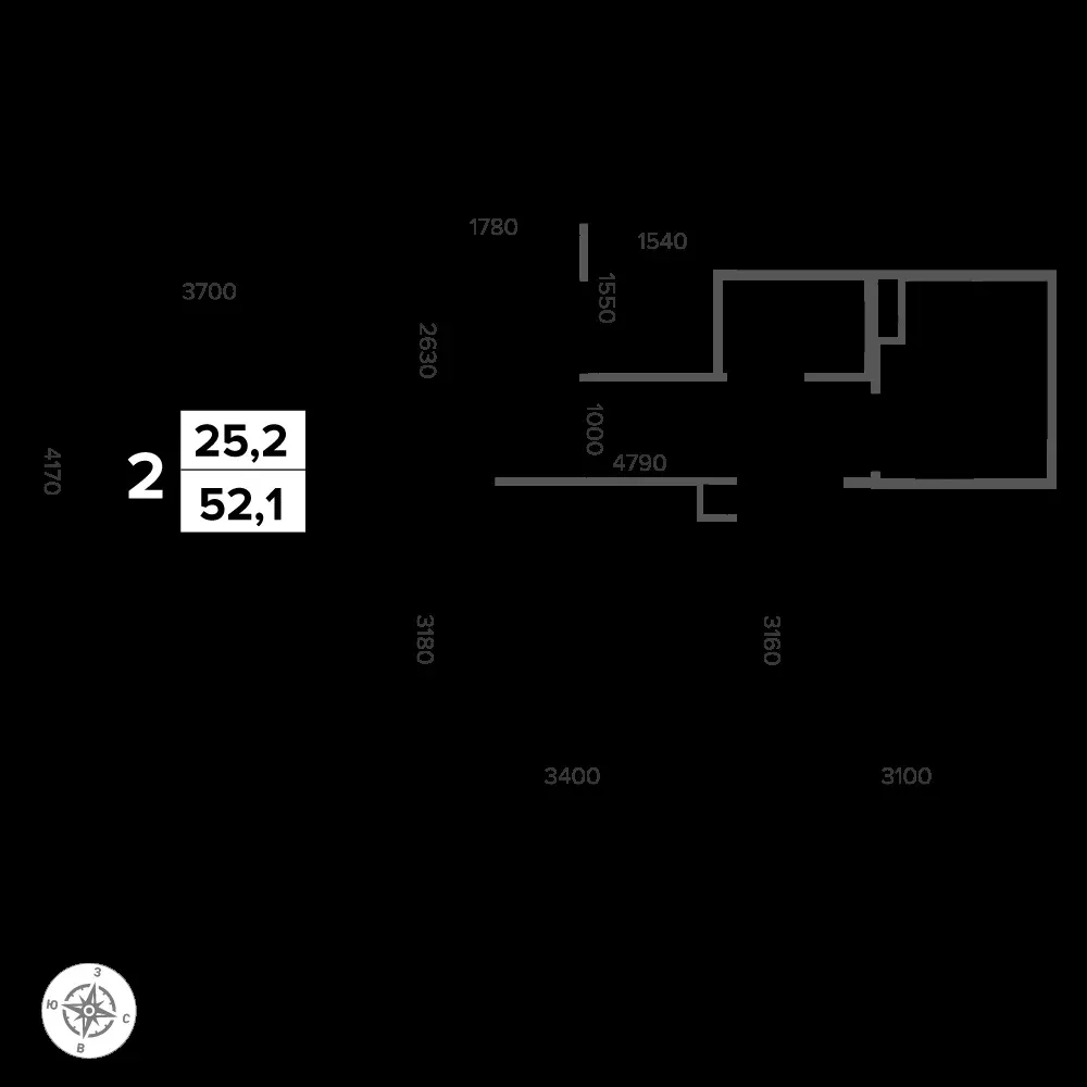 2-комнатная, 52,6 м² — 13 596 311 ₽