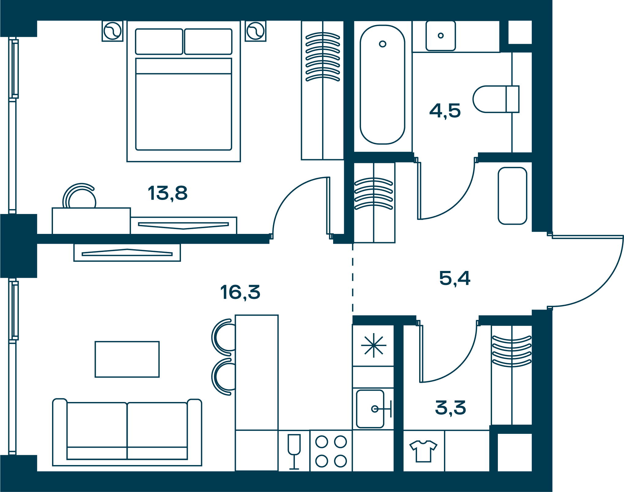 1-комнатная, 45 м² — 36 760 500 ₽