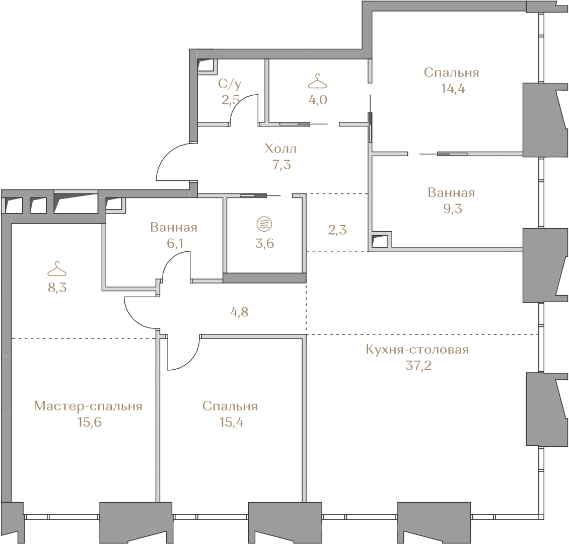 3-комнатная, 130,8 м² — 240 872 000 ₽