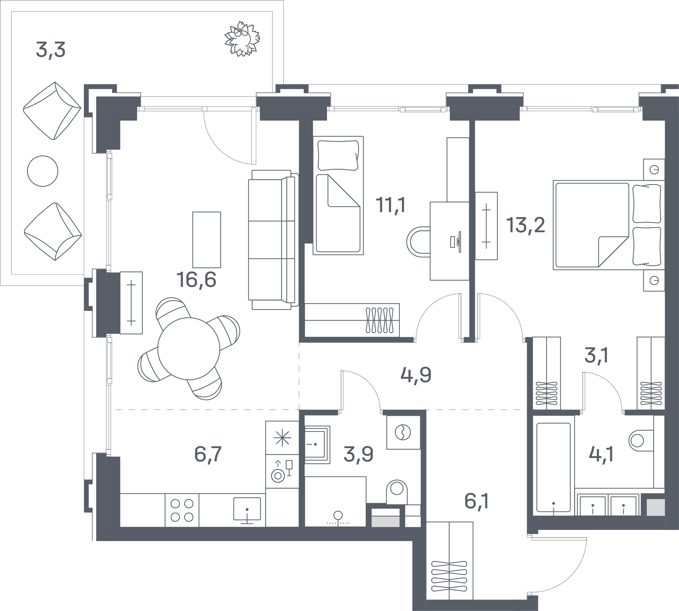 2-комнатная, 73 м² — 49 143 600 ₽
