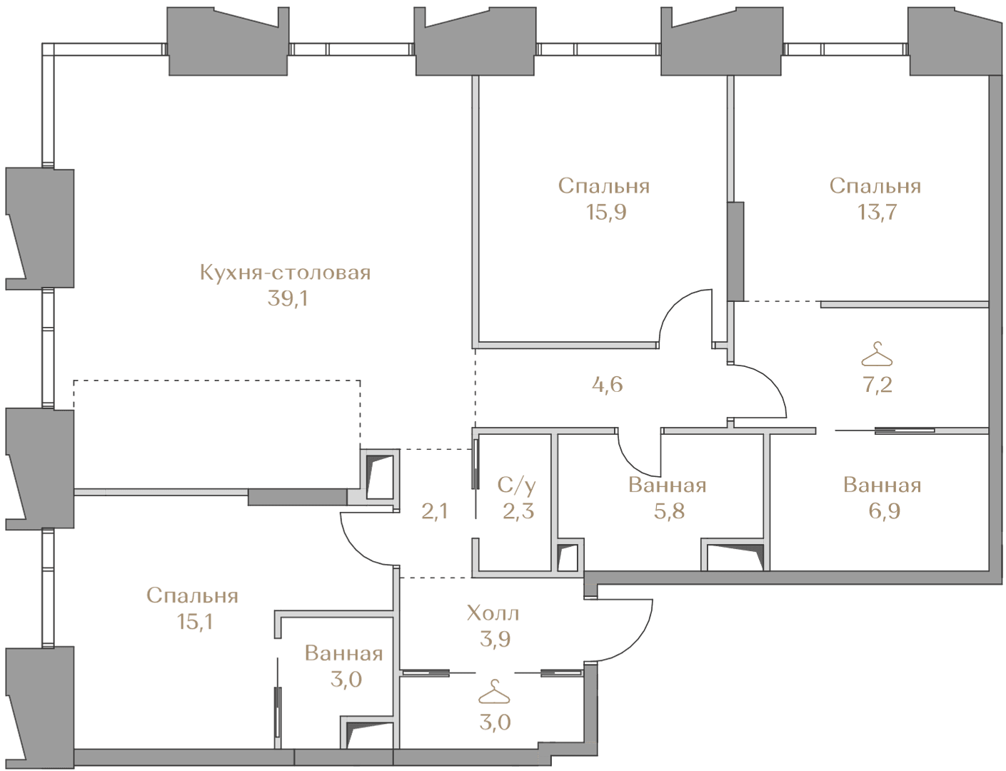 3-комнатная, 122,6 м² — 260 327 000 ₽