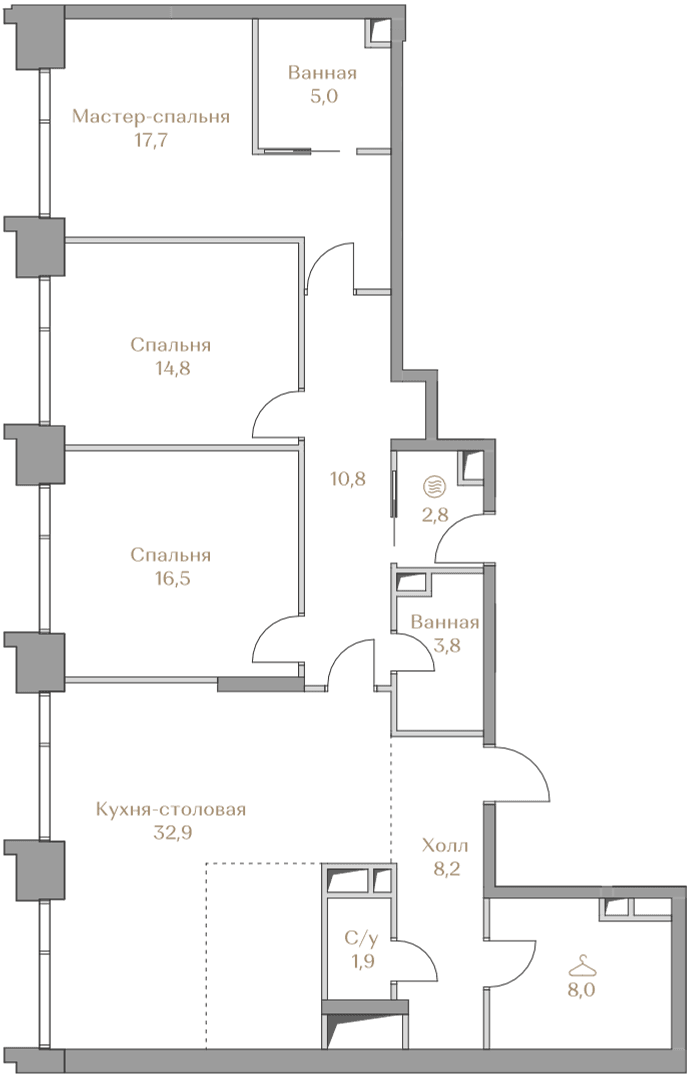 3-комнатная, 122,4 м² — 172 840 000 ₽
