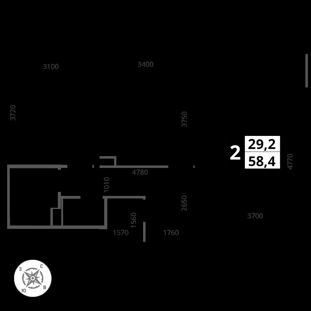 2-комнатная, 58,4 м² — 16 345 459 ₽