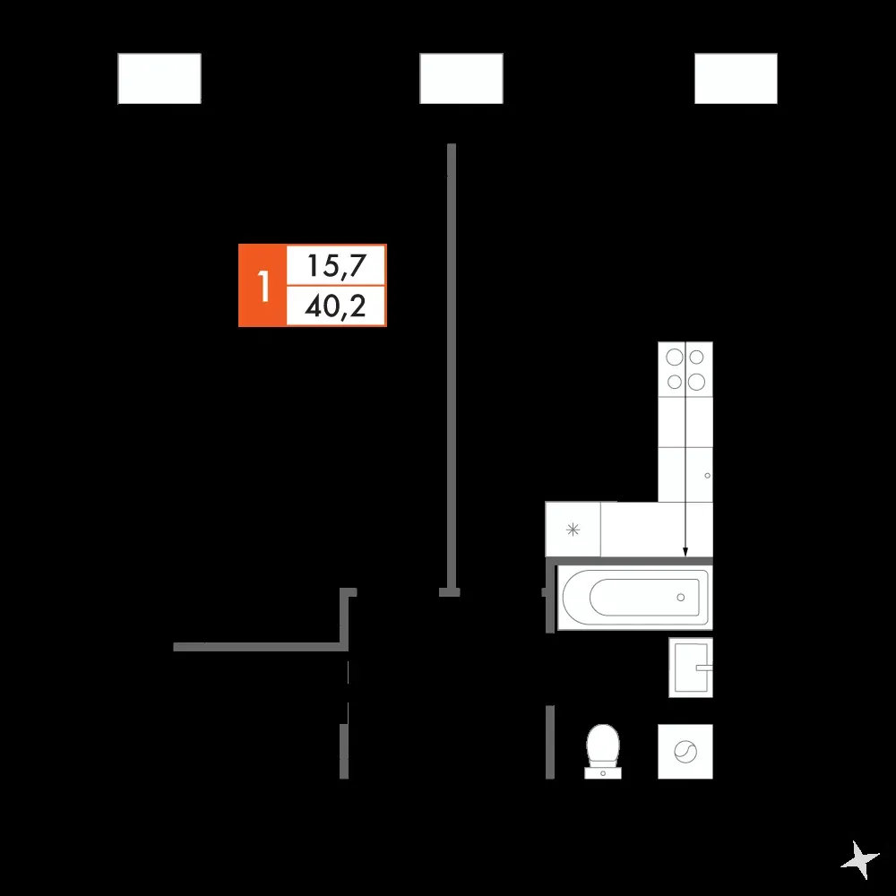 1-комнатная, 40 м² — 9 583 028 ₽