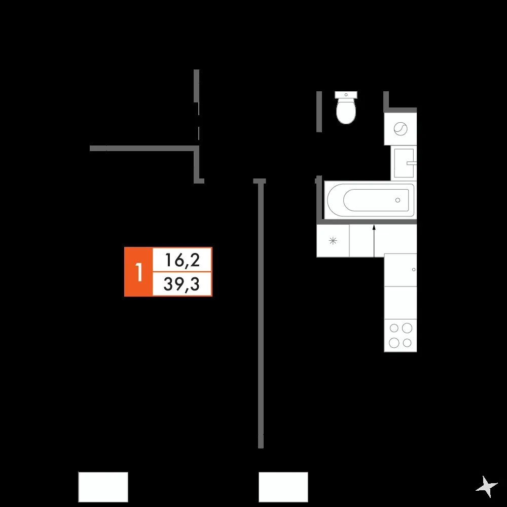 1-комнатная, 39,4 м² — 9 630 412 ₽