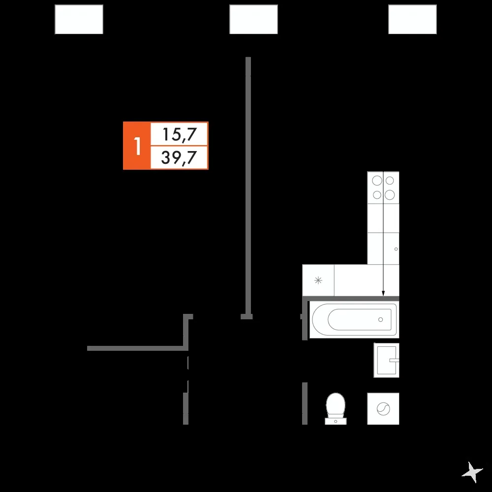 1-комнатная, 39,6 м² — 9 409 582 ₽