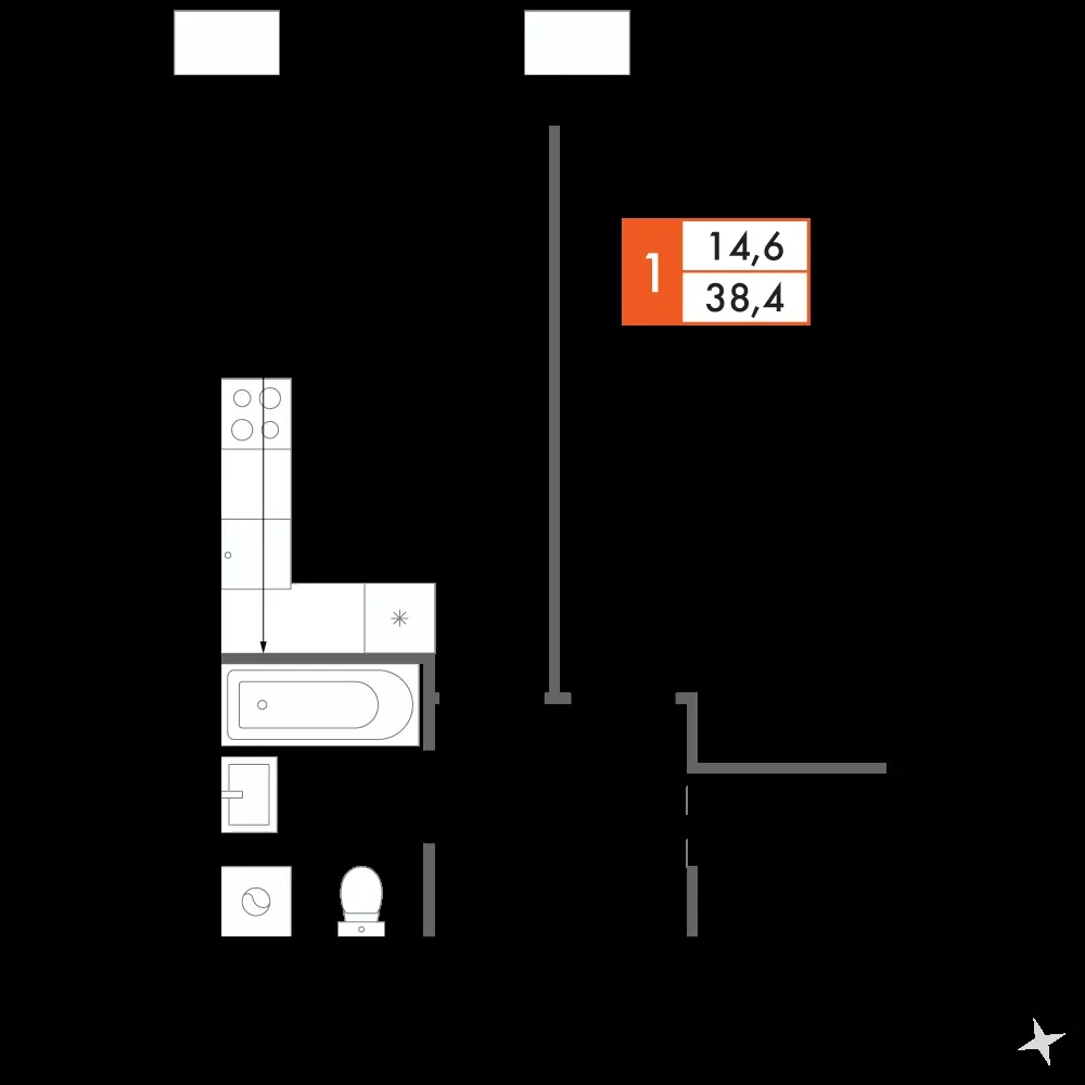 1-комнатная, 38,3 м² — 9 100 682 ₽