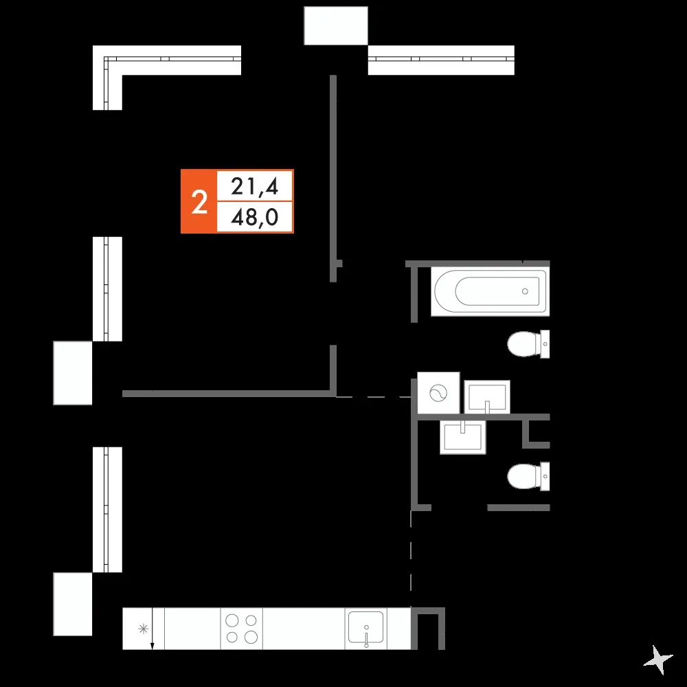 2-комнатная, 47,9 м² — 11 124 127 ₽