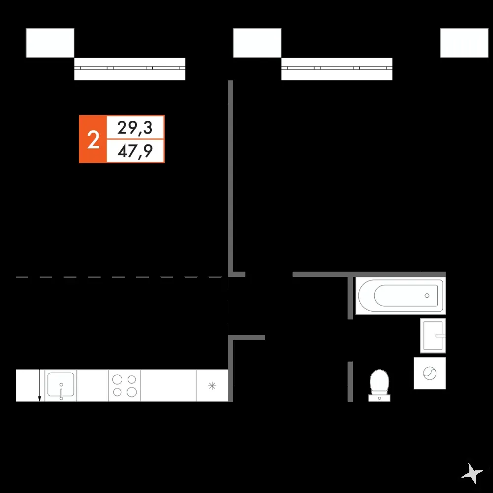 2-комнатная, 47,7 м² — 10 104 708 ₽