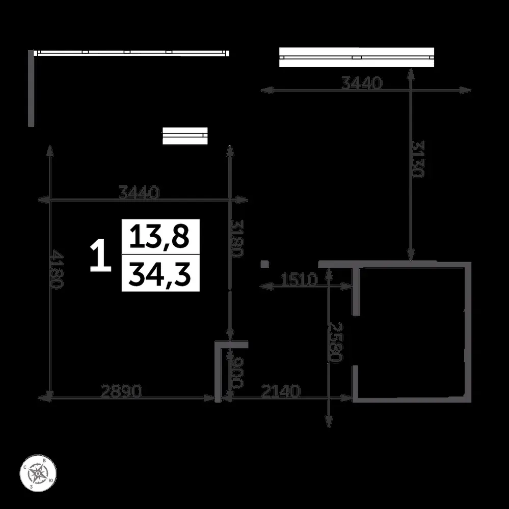 1-комнатная, 34,7 м² — 10 479 574 ₽