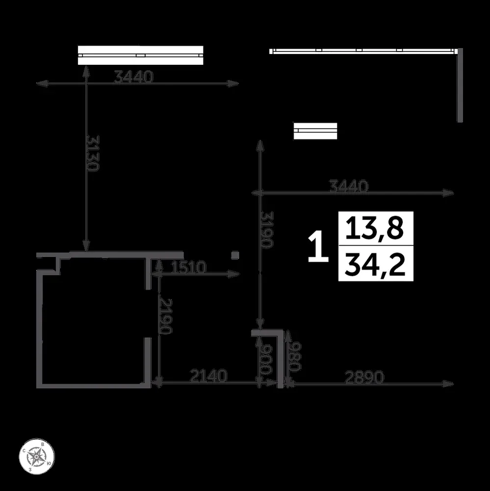 1-комнатная, 34,7 м² — 10 494 321 ₽