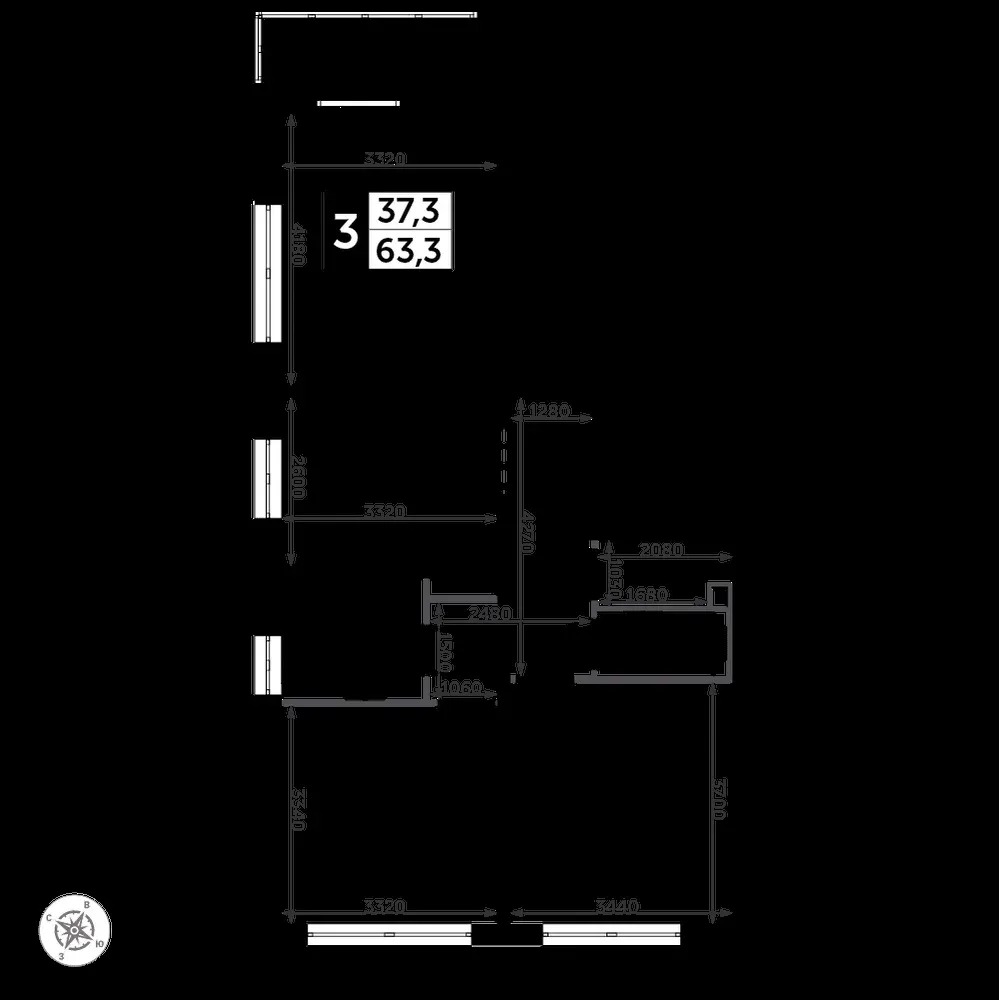 3-комнатная, 63,3 м² — 14 936 268 ₽