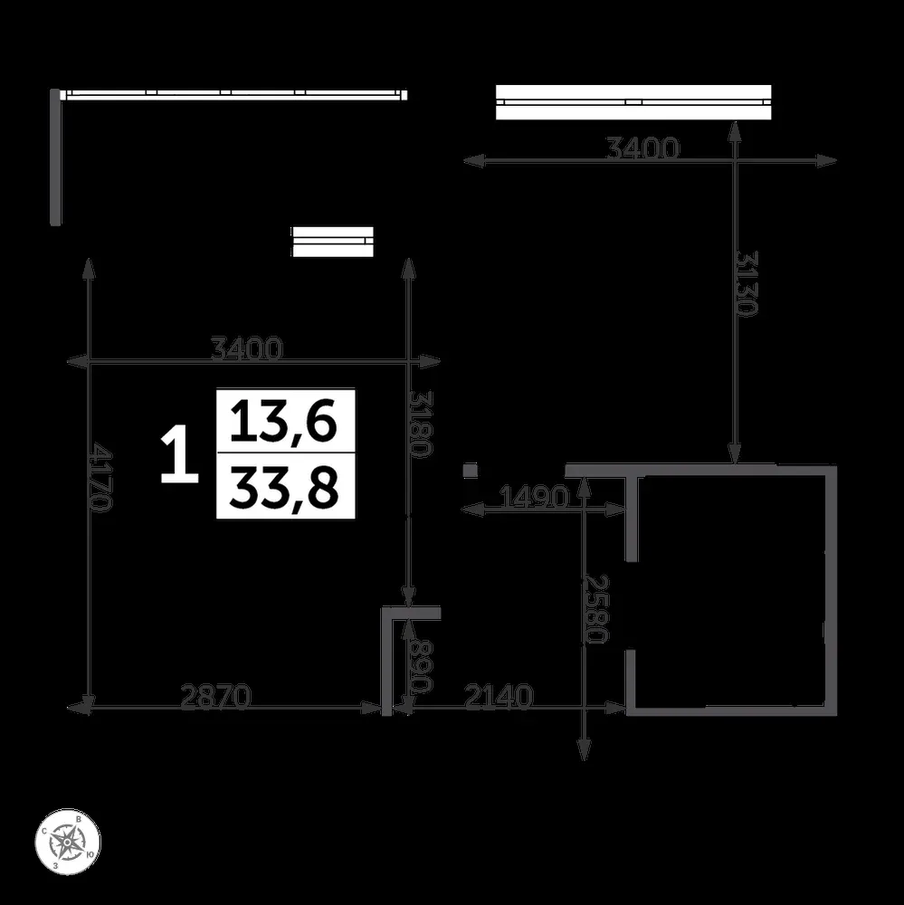 1-комнатная, 34,3 м² — 10 344 194 ₽
