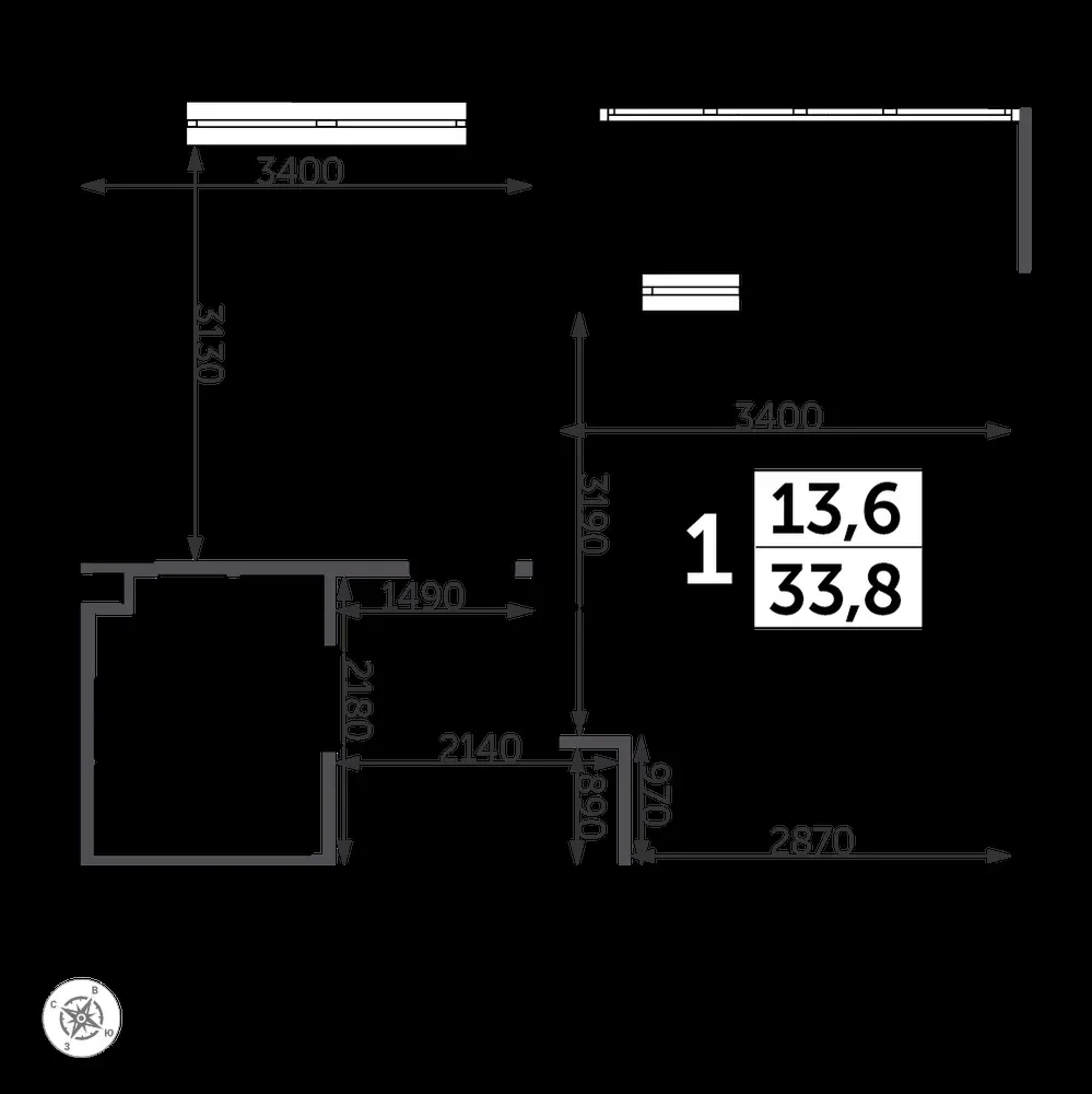 1-комнатная, 34,3 м² — 10 300 462 ₽