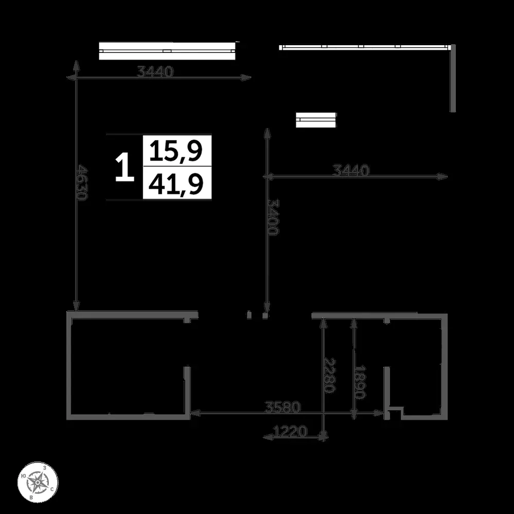 1-комнатная, 42,9 м² — 11 688 856 ₽