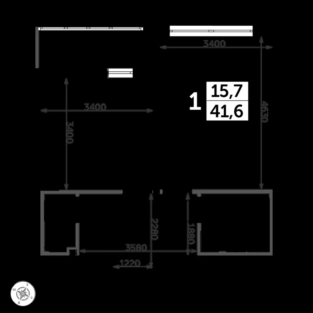 1-комнатная, 42,5 м² — 11 552 775 ₽