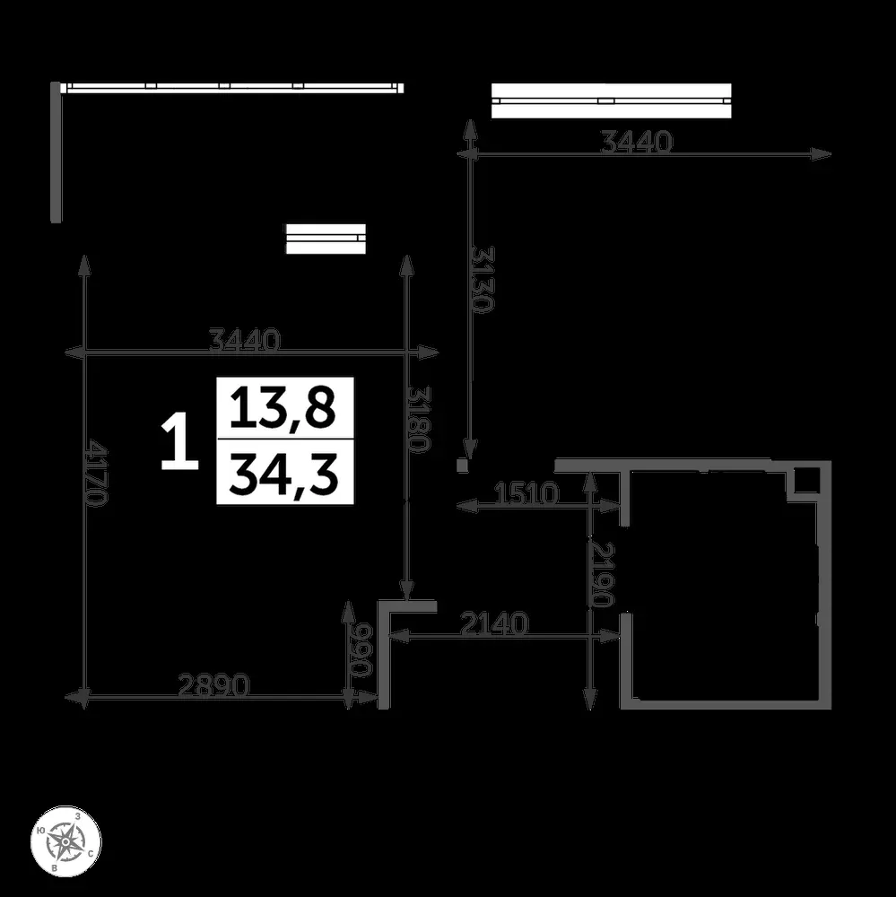 1-комнатная, 34,7 м² — 10 373 392 ₽