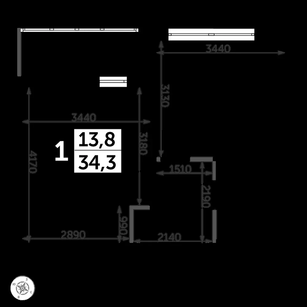 1-комнатная, 34,7 м² — 10 417 634 ₽