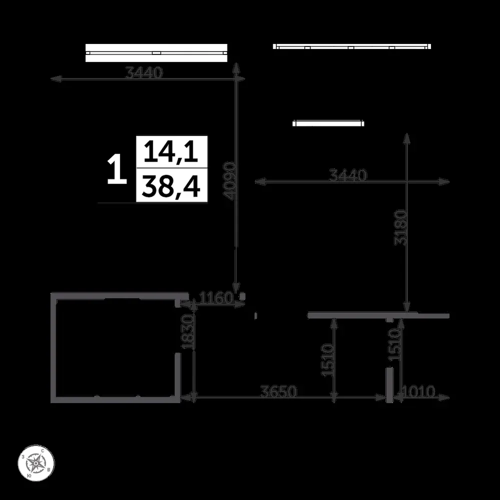 1-комнатная, 38,6 м² — 10 751 837 ₽