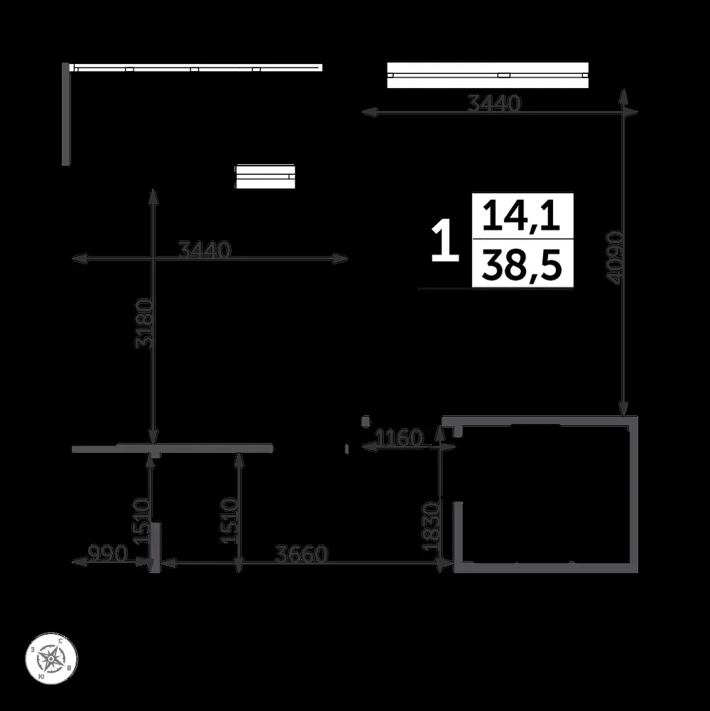 1-комнатная, 38,8 м² — 10 840 526 ₽
