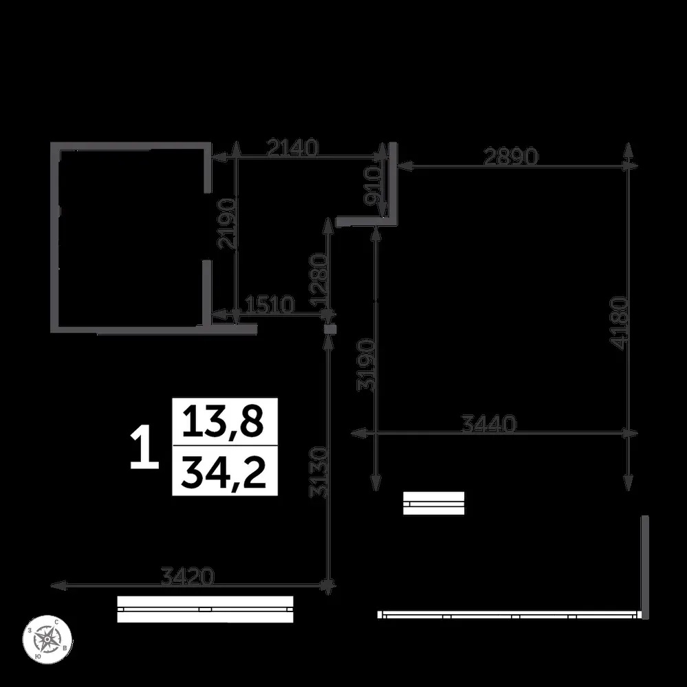 1-комнатная, 34,7 м² — 10 388 139 ₽